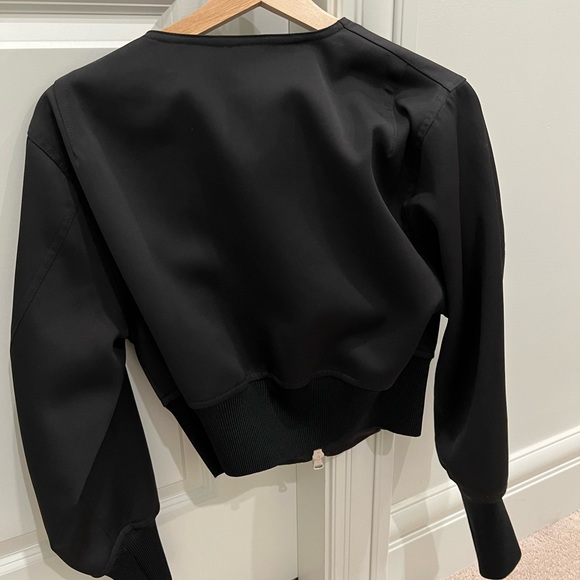 faux pearl embellished satin jersey bomber jacket black - Picture 4 of 7